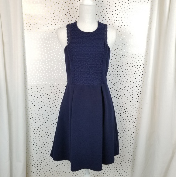 Francesca's Alya Navy Fit and Flare Lace Bib Dress - Picture 1 of 8